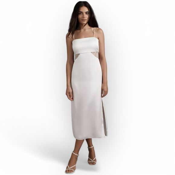 Sachin + Babi‎ White Satin Bridal Midi Slip Dress Size 0 - Picture 4 of 14